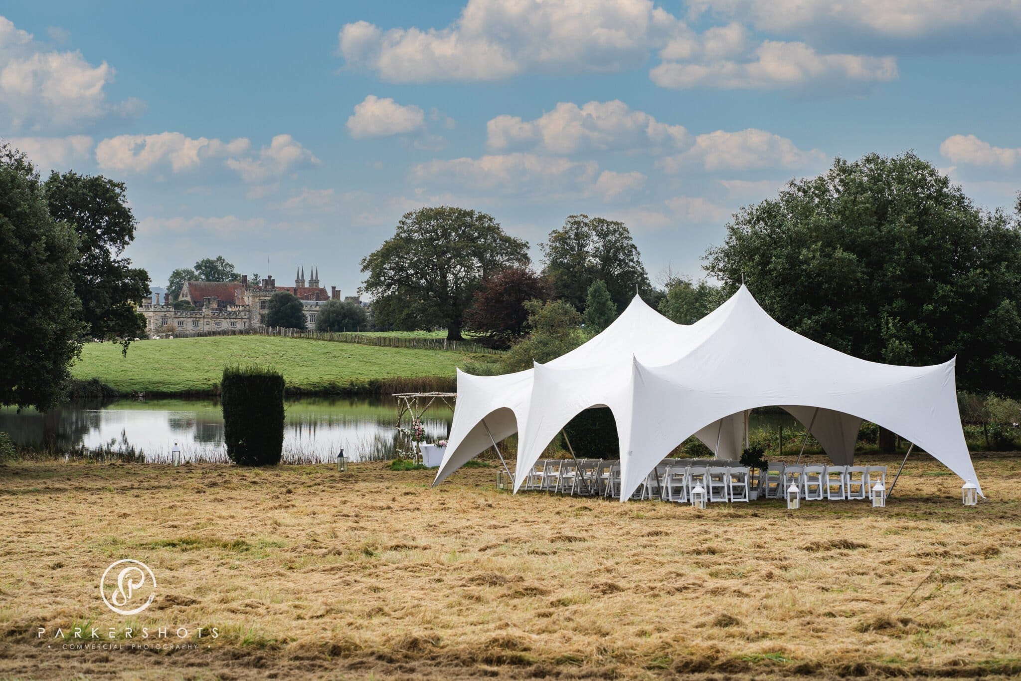Outside wedding ceremony location at Penshurst Place by Parkershots Commercial