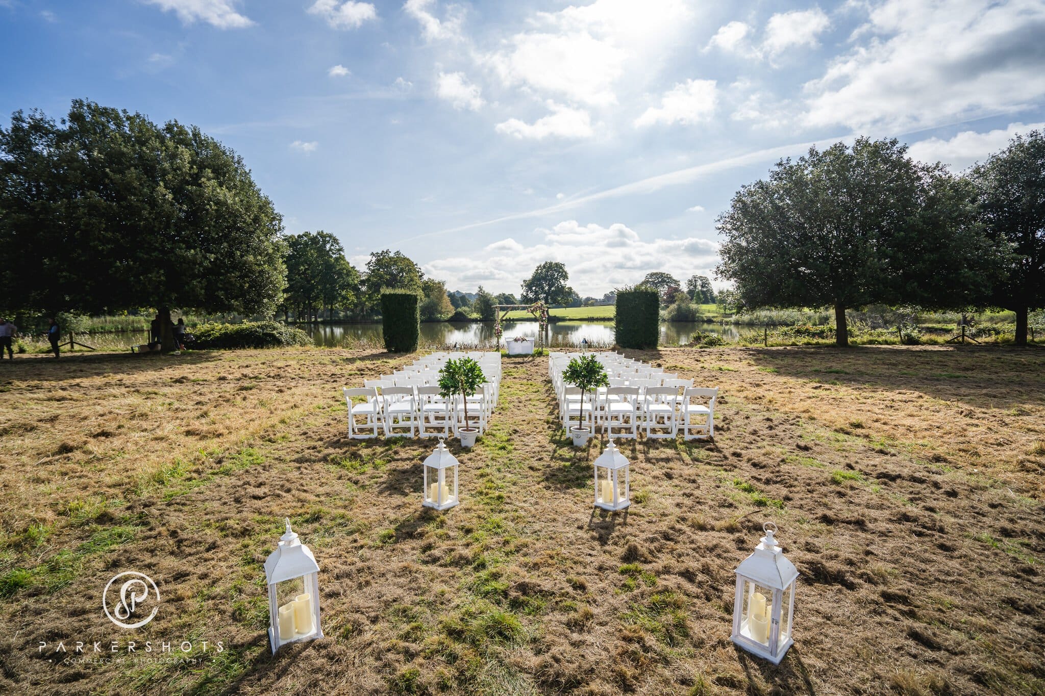 Wide angle photo of outside wedding ceremony location at Penshurst Place